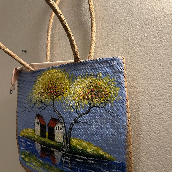 SG Saigon Handi Craft straw purse hand painted. Zipper - Picture 8 of 11
